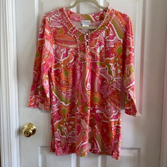 Soft Surroundings M beaded floral print top - Picture 1 of 6